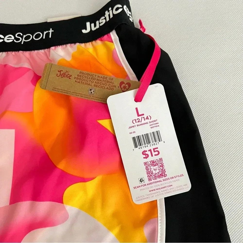 Justice Girls J-Sport Running Short Size Large (12/14) Built-In Lining Tie-Dye